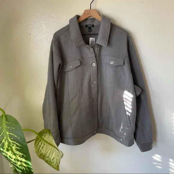 Torrid | Fleece Grey Trucker Shacket - Picture 2 of 7
